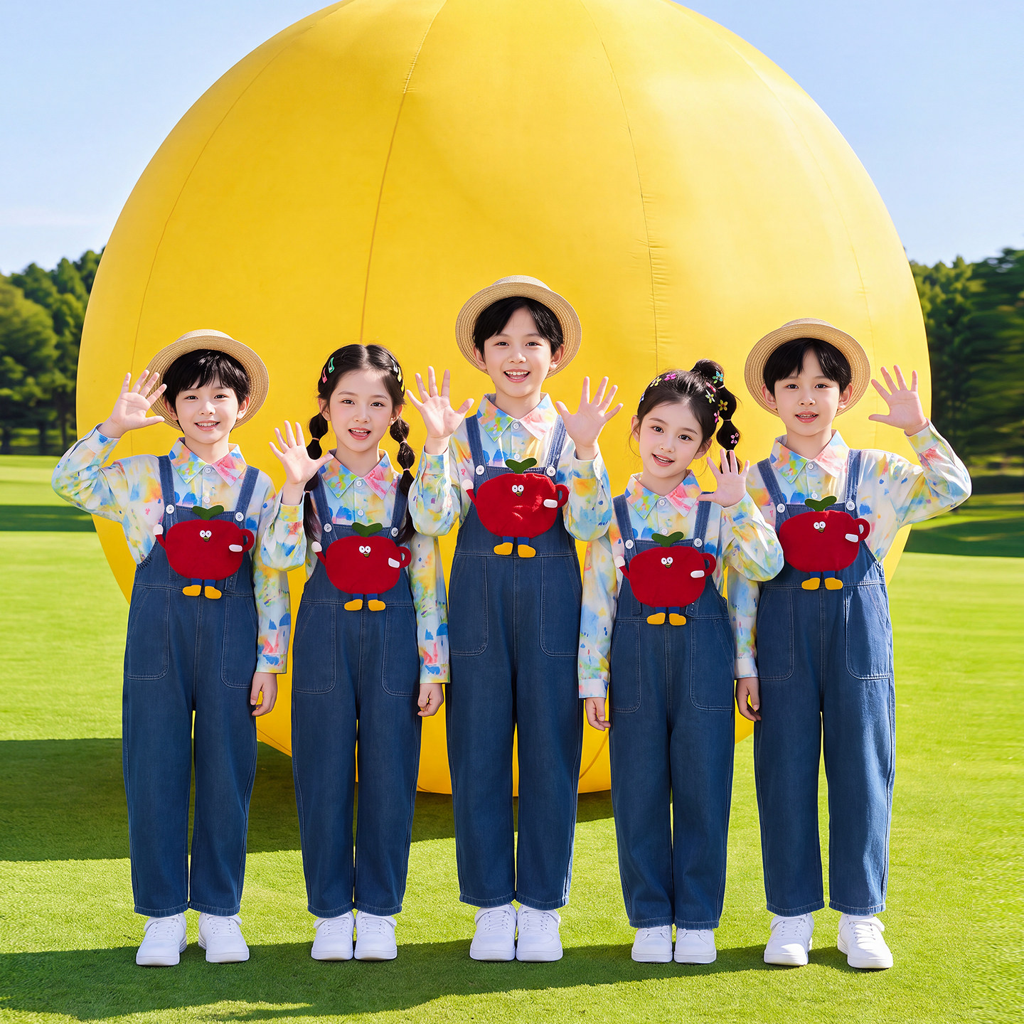 男女童表演服装儿童幼儿园背带裤套装小学生运动会入场啦啦队班服
