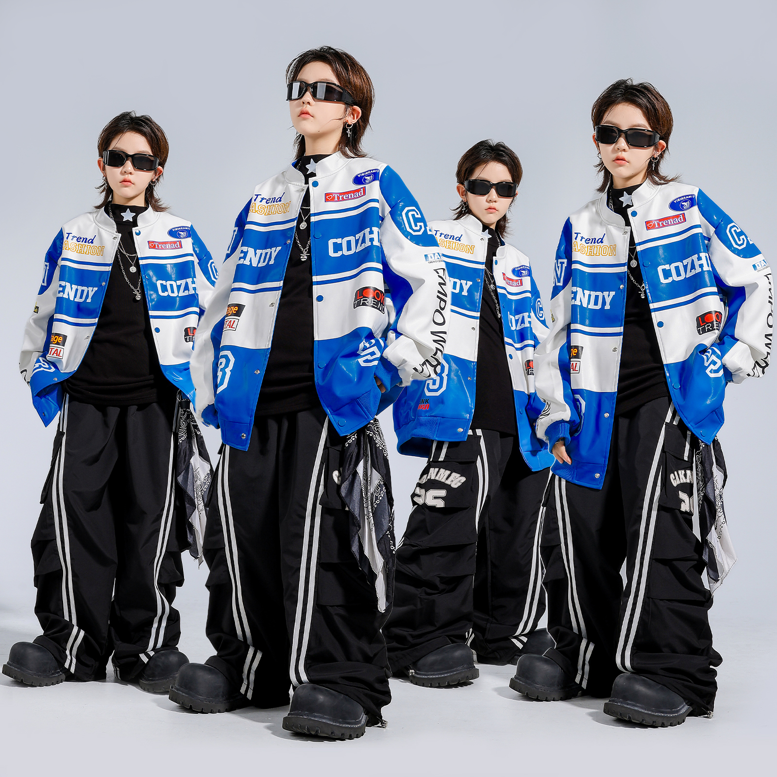 儿童街舞演出服男童机车风嘻哈服装套装秋冬少儿hiphop舞台表演服