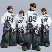 街舞儿童潮服男童嘻哈宽松时髦潮牌卫衣套装 秋少儿hiphop表演出服