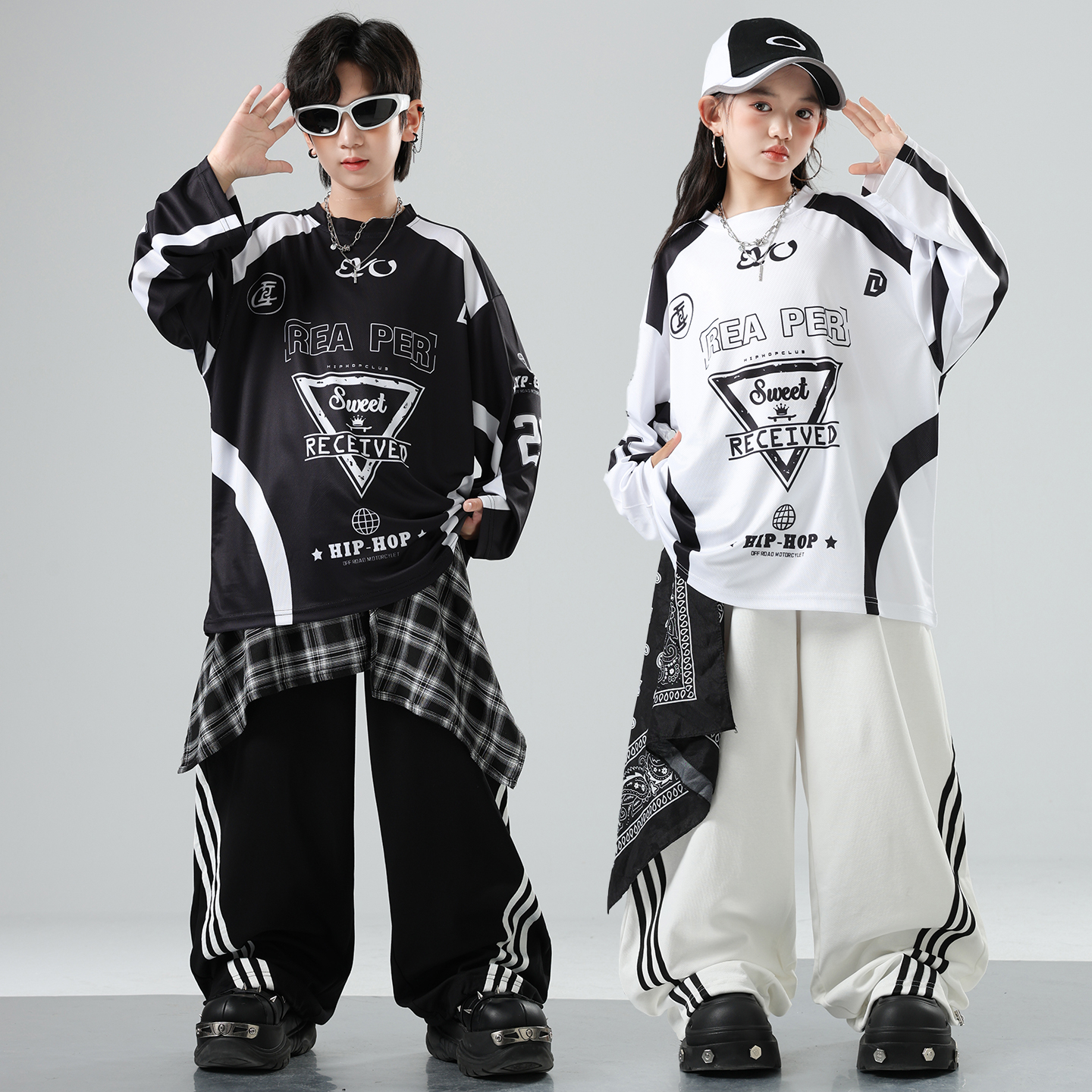 街舞儿童潮服男女童嘻哈宽松时髦潮牌卫衣套装少儿hiphop表演出服