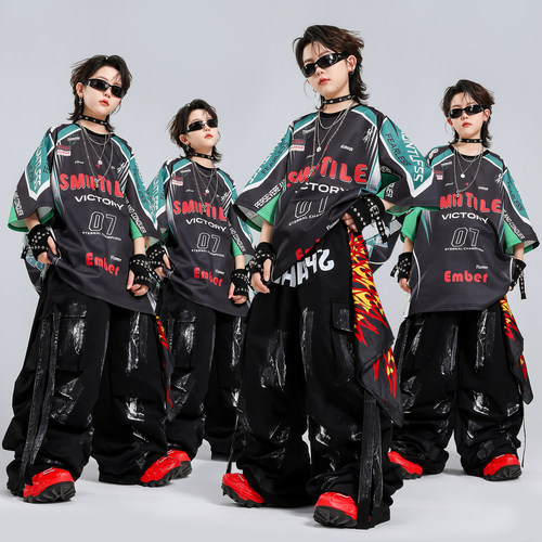 街舞儿童潮服男女童嘻哈风演出服爵士舞套装少儿hiphop酷帅表演服