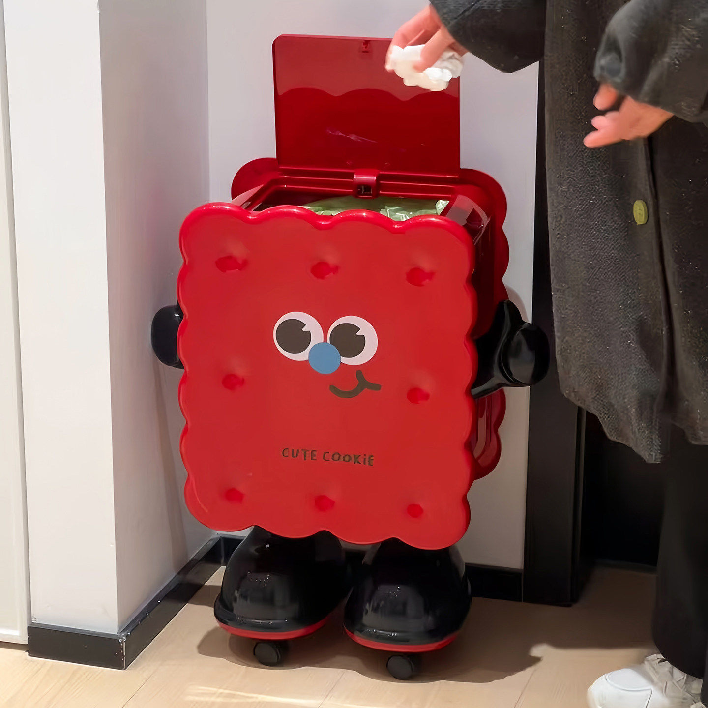 创意饼干人垃圾桶带轮可移动按压式带盖大容量废纸篓家用2025新款