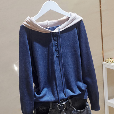 秋冬季连帽内搭套头长袖针织衫女