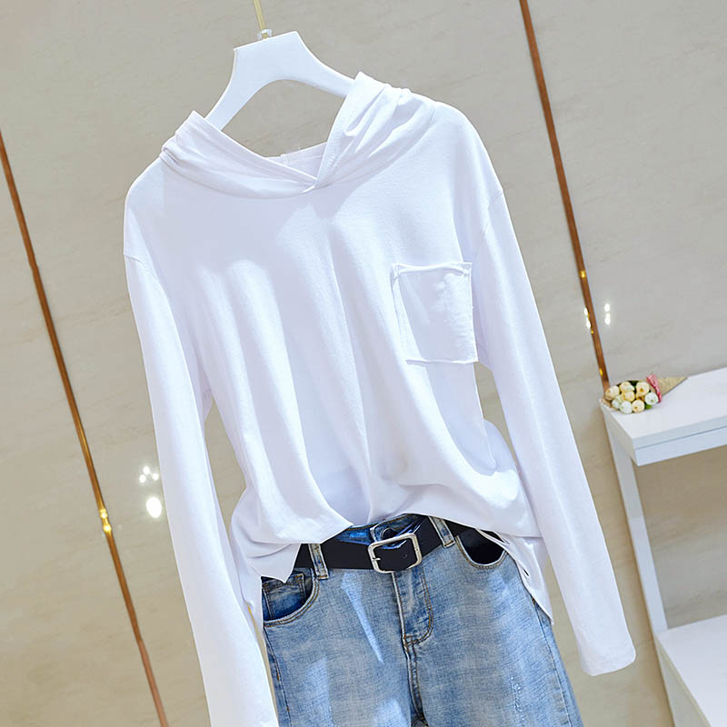 纯棉连帽上衣纯棉女连帽长袖破洞