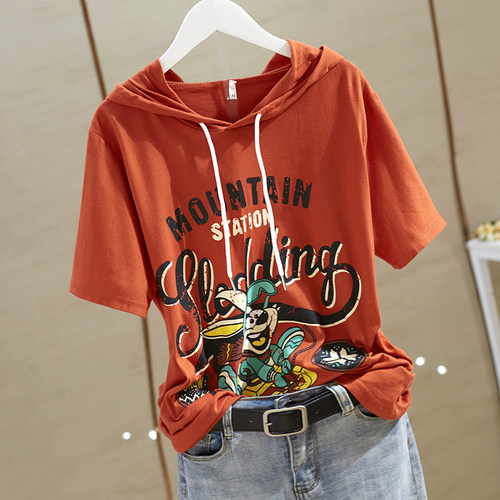 夏季纯棉短袖宽松大码t恤女印花