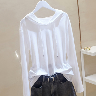 新款 2025秋季 百搭上衣设计感小众体恤 t恤女宽松大码 白色纯棉长袖