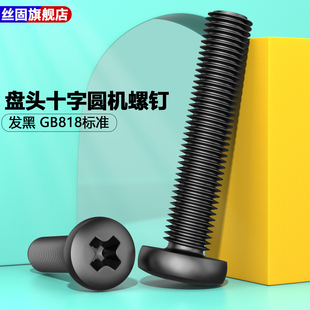 PM发黑色盘头十字螺丝GB818圆头机丝牙螺钉M1M1.6M2M3M3.5M4M5M6