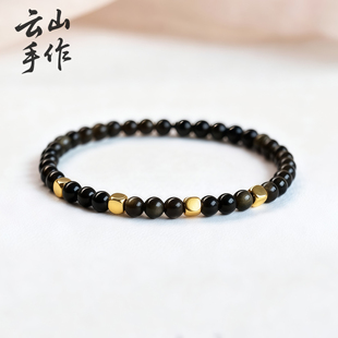 4mm黑曜石手链女款极细手串叠戴高级感绝美小众手饰串珠生日礼物