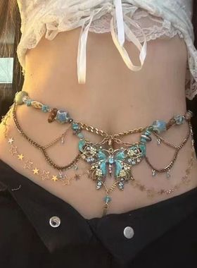 2024蝴蝶串珠项链腰链复古choker甜酷小众一式两戴项链颈链