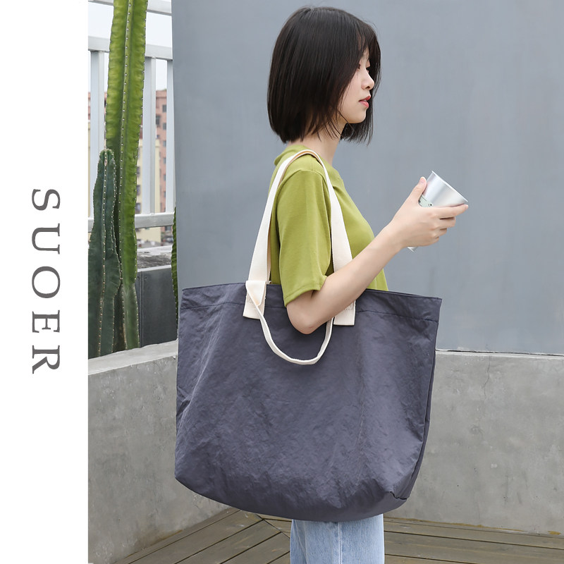 韩版休闲百搭帆布单肩包大包ins网红尼龙布袋包大容量手提购物袋