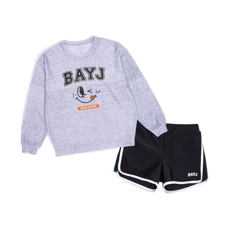 bayb分体游泳衣泳裤套装男孩小学生初中青少年长袖短裤速干可外穿