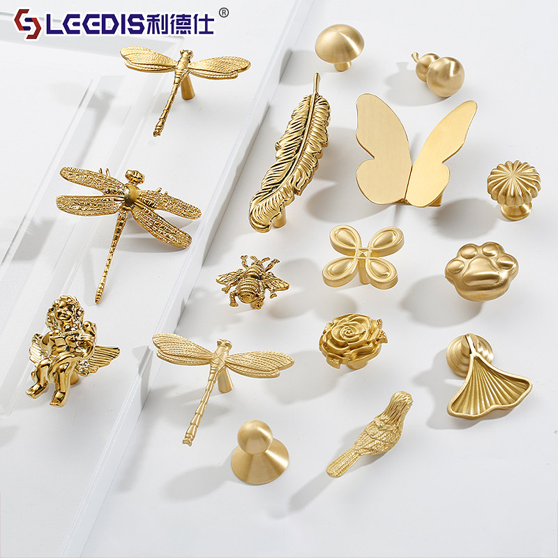 创意个性黄铜羽毛天使蜻蜓柜门拉手小鸟蝴蝶蘑菇南瓜抽屉单孔把手,基础建材,小拉手,淘宝优惠券,粉丝福利购,淘宝优惠卷