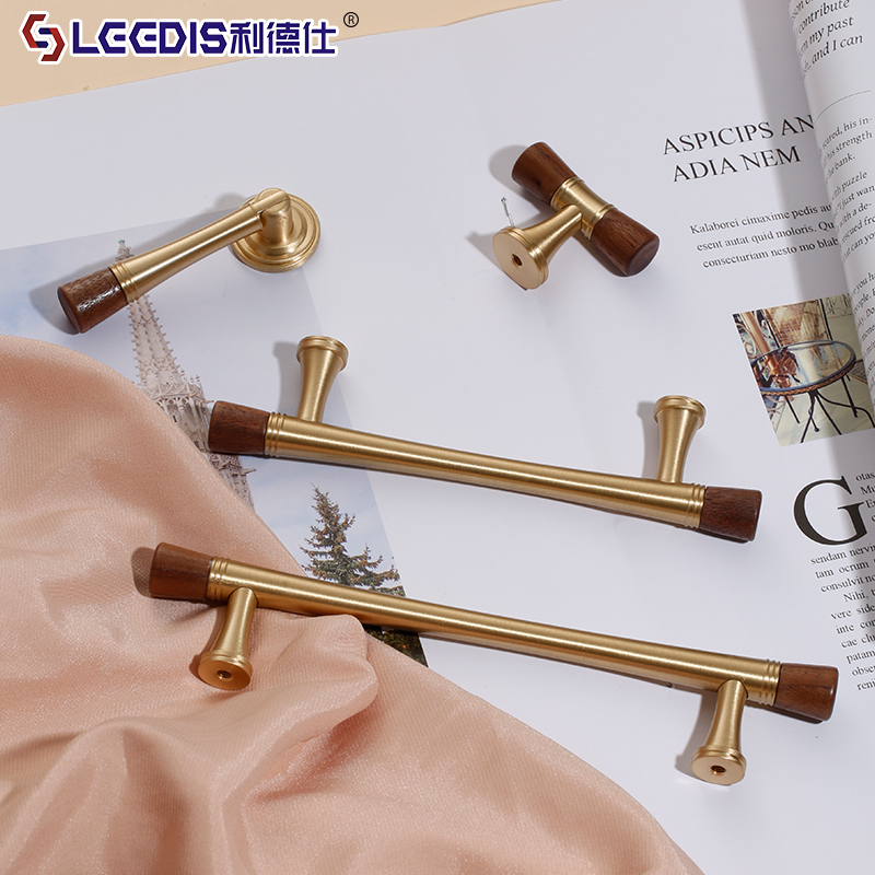 中古风复古实木黄铜柜门拉手