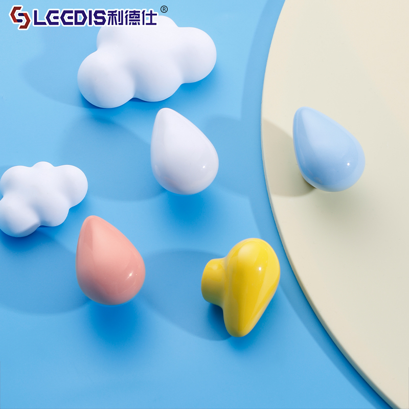 儿童房创意彩色水滴陶瓷柜门拉手