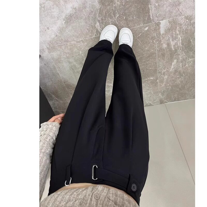 黑色休闲西装裤女大码胖mm早春款新款高腰宽松遮胯显瘦直筒阔腿裤
