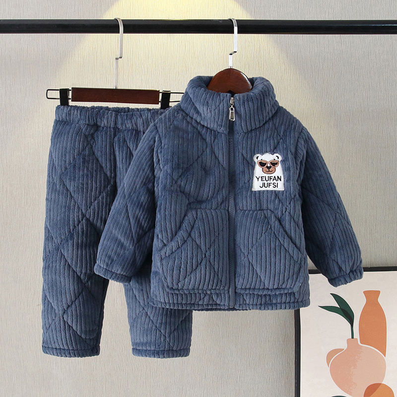 冬季三层夹棉拉链加厚儿童睡衣