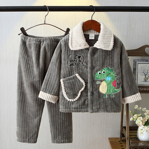 男童睡衣秋冬季法兰绒小孩加厚