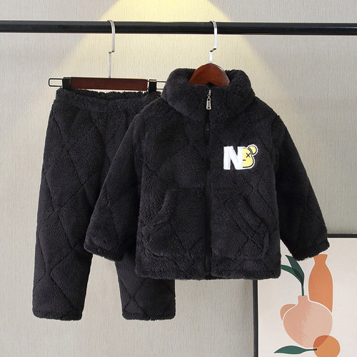 冬季法兰绒三层夹棉加厚睡衣