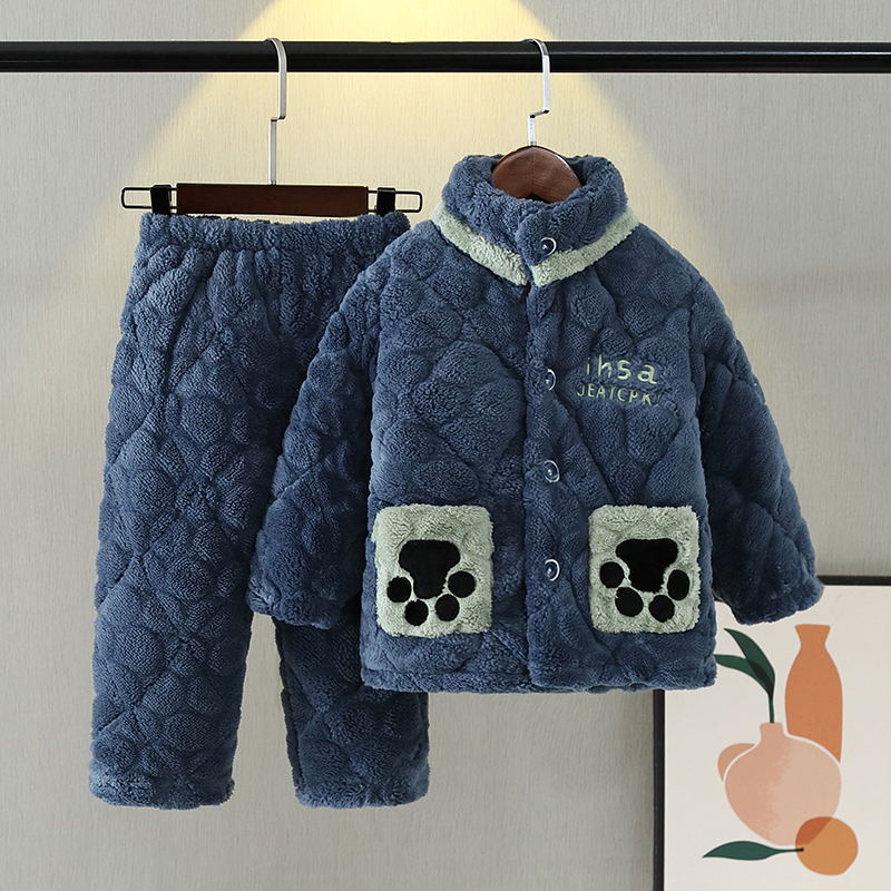 三层夹棉法兰绒冬季儿童家居服