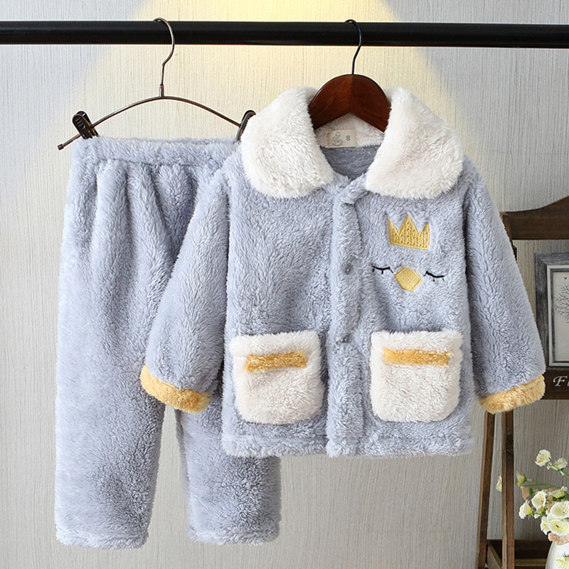 儿童法兰绒睡衣秋冬季小女孩大童