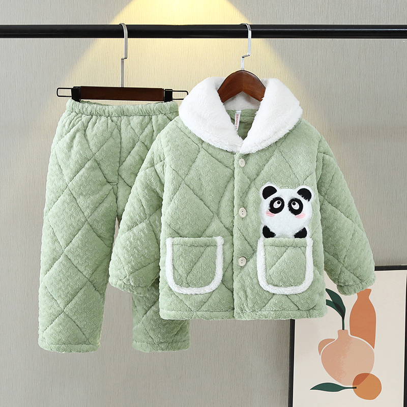 儿童睡衣夹棉三层加厚法兰绒套装