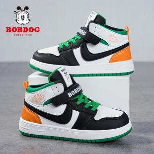 儿童中大童鞋 男孩休闲中邦软底板鞋 皮面防水春秋季 巴布豆男童板鞋