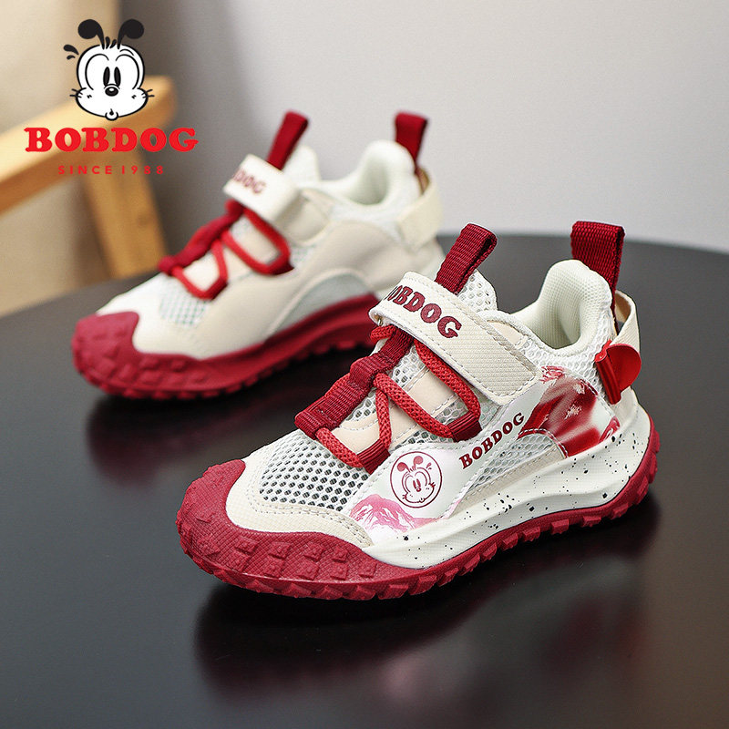 巴布豆夏季新款男童运动鞋单网镂空透气儿童中大童户外登山跑步鞋