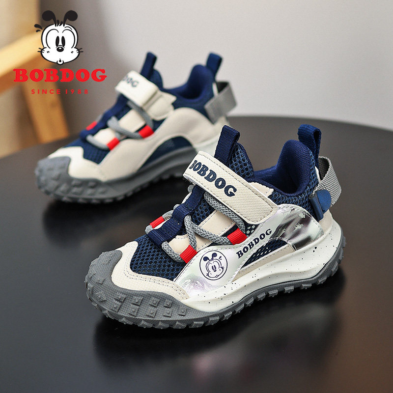 巴布豆夏季新款男童运动鞋单网镂空透气儿童中大童户外登山跑步鞋