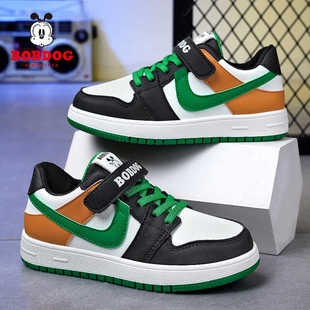 儿童中大童鞋 男孩休闲中邦软底板鞋 皮面防水春秋季 巴布豆男童板鞋