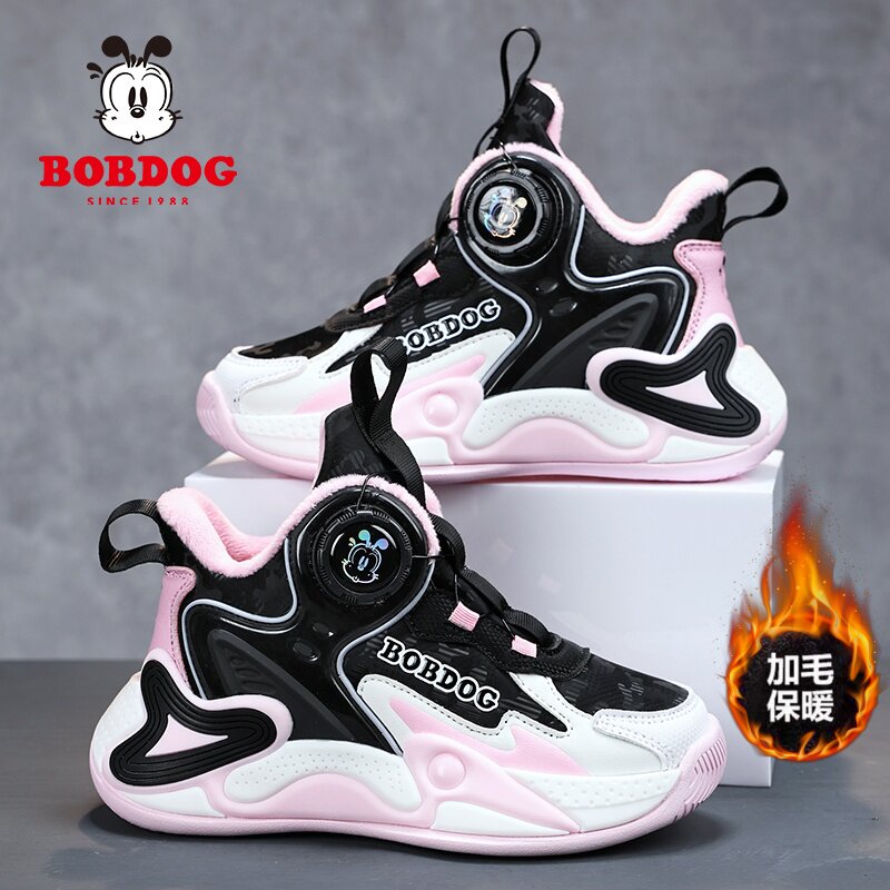 巴布豆冬季女童运动鞋儿童篮球鞋二棉加绒保暖防水中大童女孩鞋子