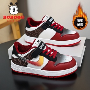 巴布豆大红色本命年生日鞋男童棉鞋加绒二棉秋冬季儿童棉鞋AJ板鞋