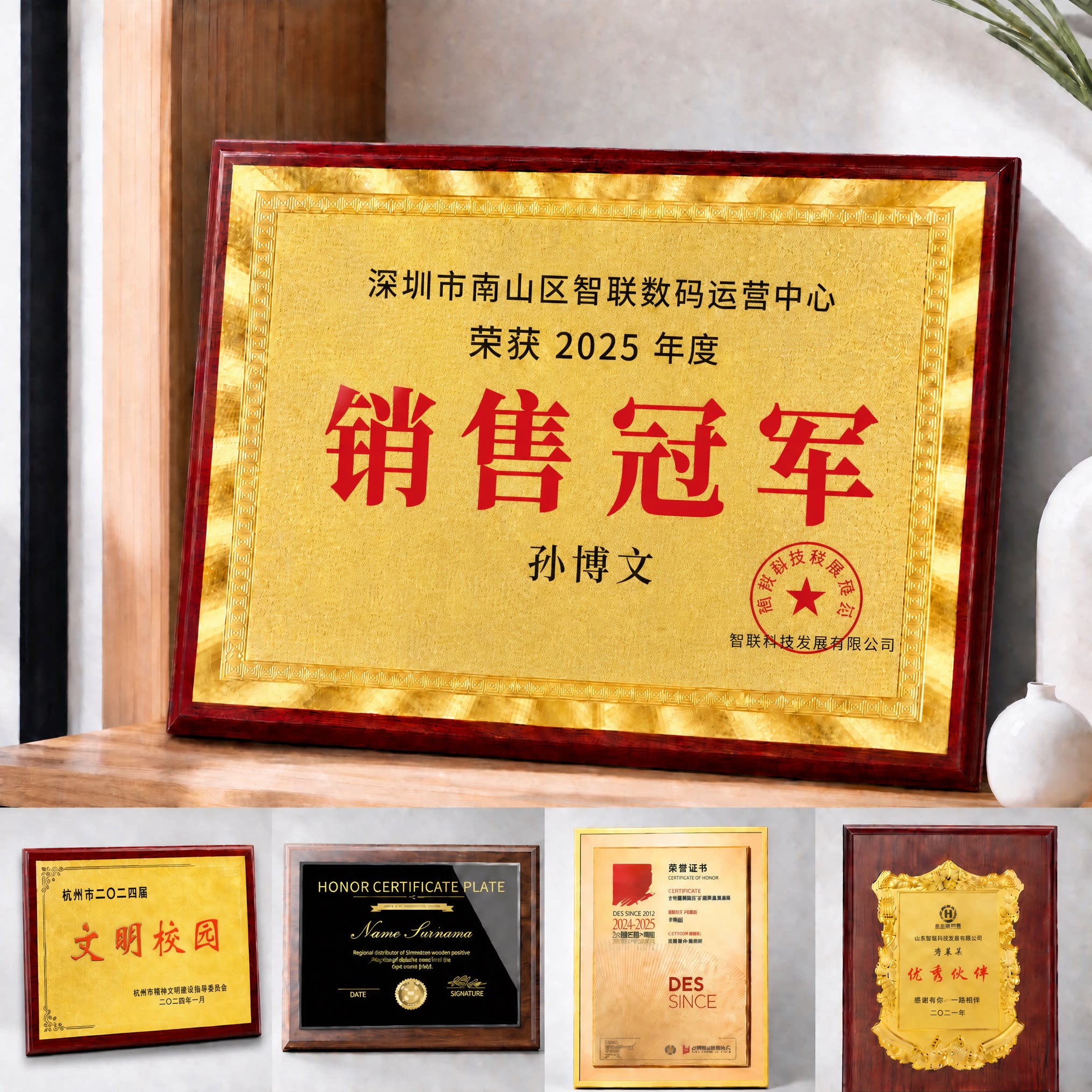 金箔奖牌定制定做授权牌证书荣誉牌木质牌匾制作金属挂牌木托铜牌