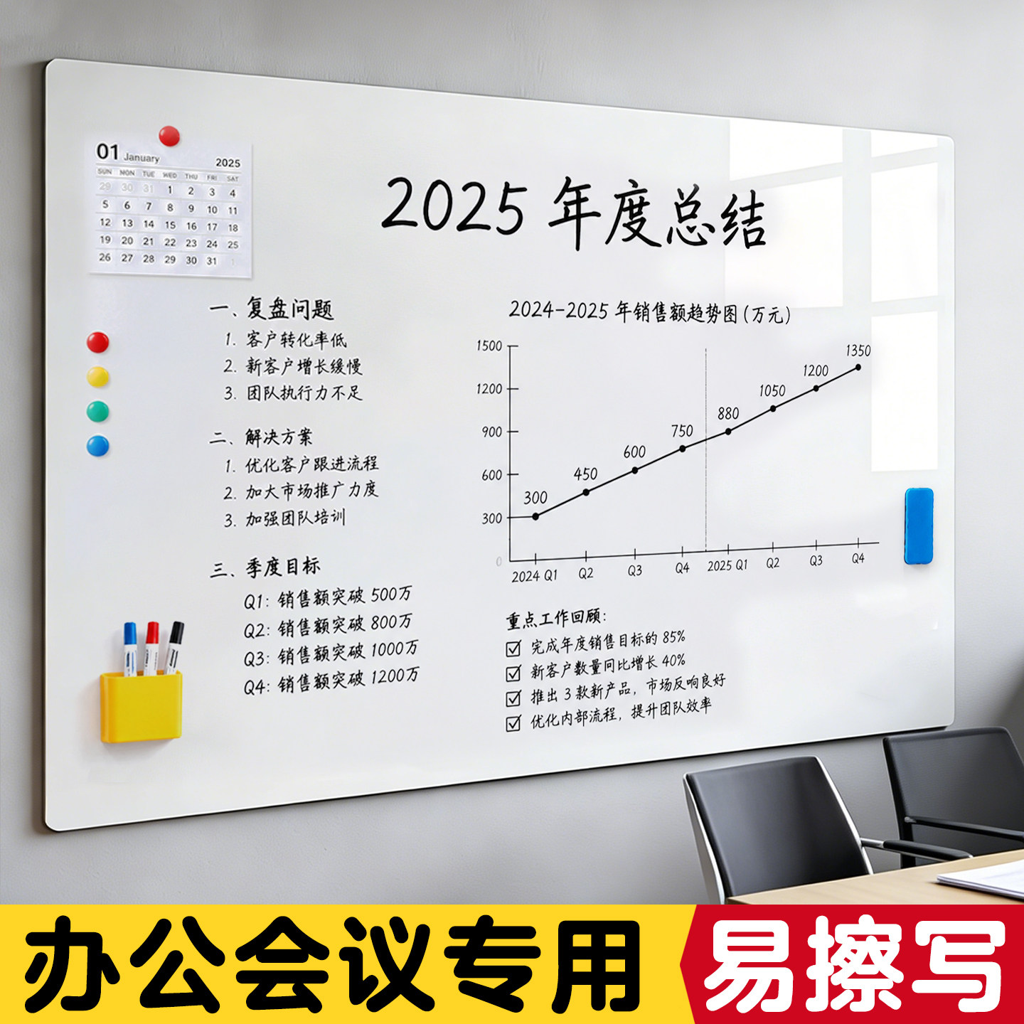 白板墙贴磁性家用可移除不伤墙教学办公写字板记事板可擦写可移动黑板墙贴磁力吸贴纸挂式儿童涂鸦画画小黑板