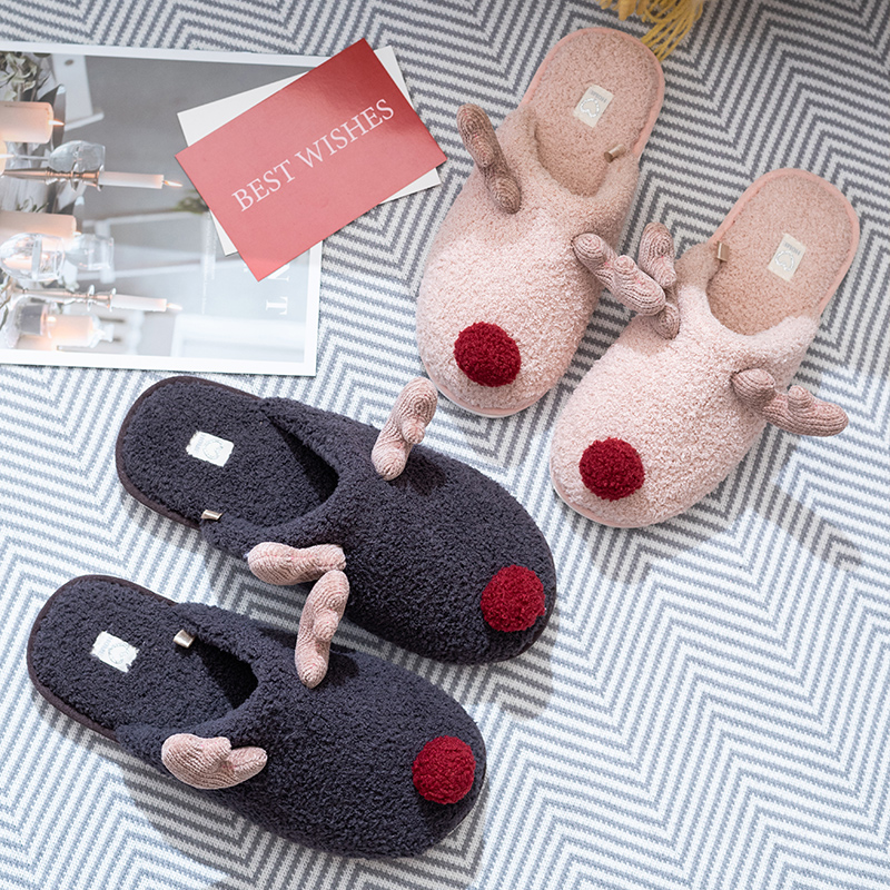 圣诞麋鹿室内防滑家居男冬棉拖鞋