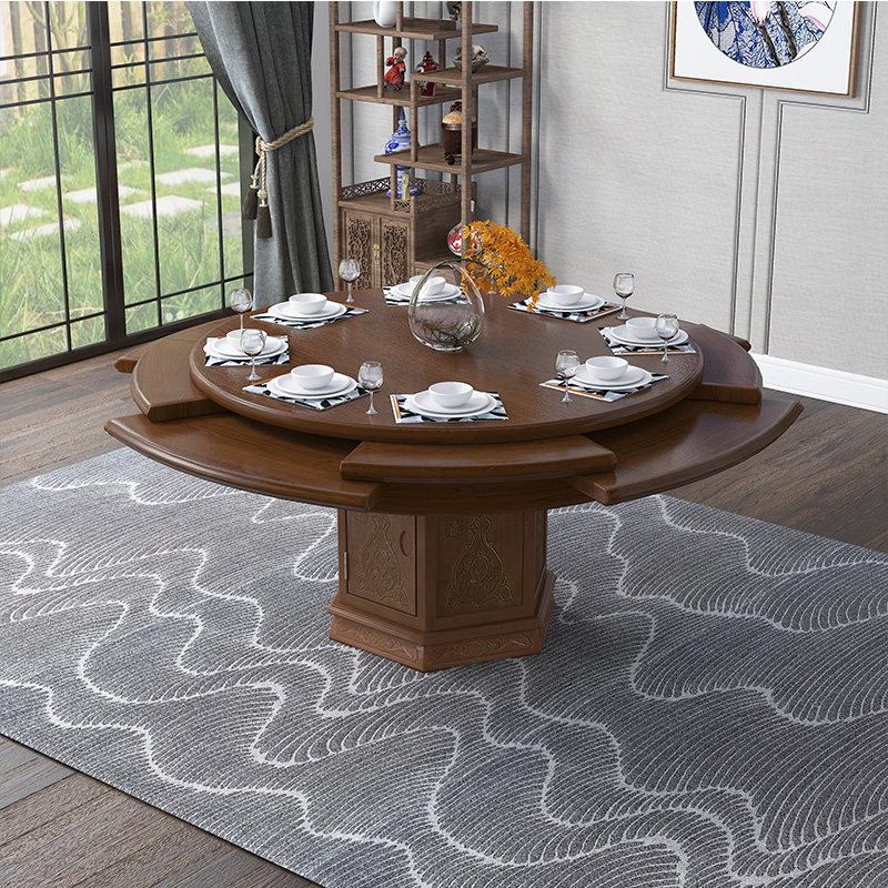 新中式旋转伸缩放大缩小圆餐桌全实木多功能小户型可变圆桌可定制