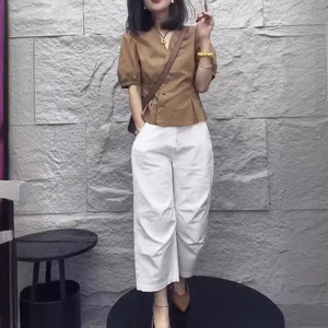 日系coopkoop夏季新款轻熟设计感褶皱衬衫休闲哈伦裤女装