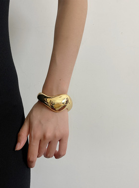 日系coopkoop欧美小众不规则金属波浪开口手镯轻奢高级感宽版