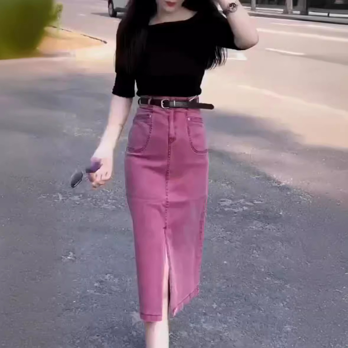 日系coopkoop夏季新款时尚修身显瘦上衣高腰开叉半身裙女