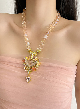 日系CoopKoop中古vintage睡梦天使吊坠爱心项链女复古珐琅粉色