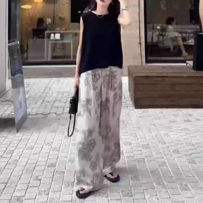 日系coopkoop夏季新款宽松无袖背心休闲印花阔腿裤时尚女