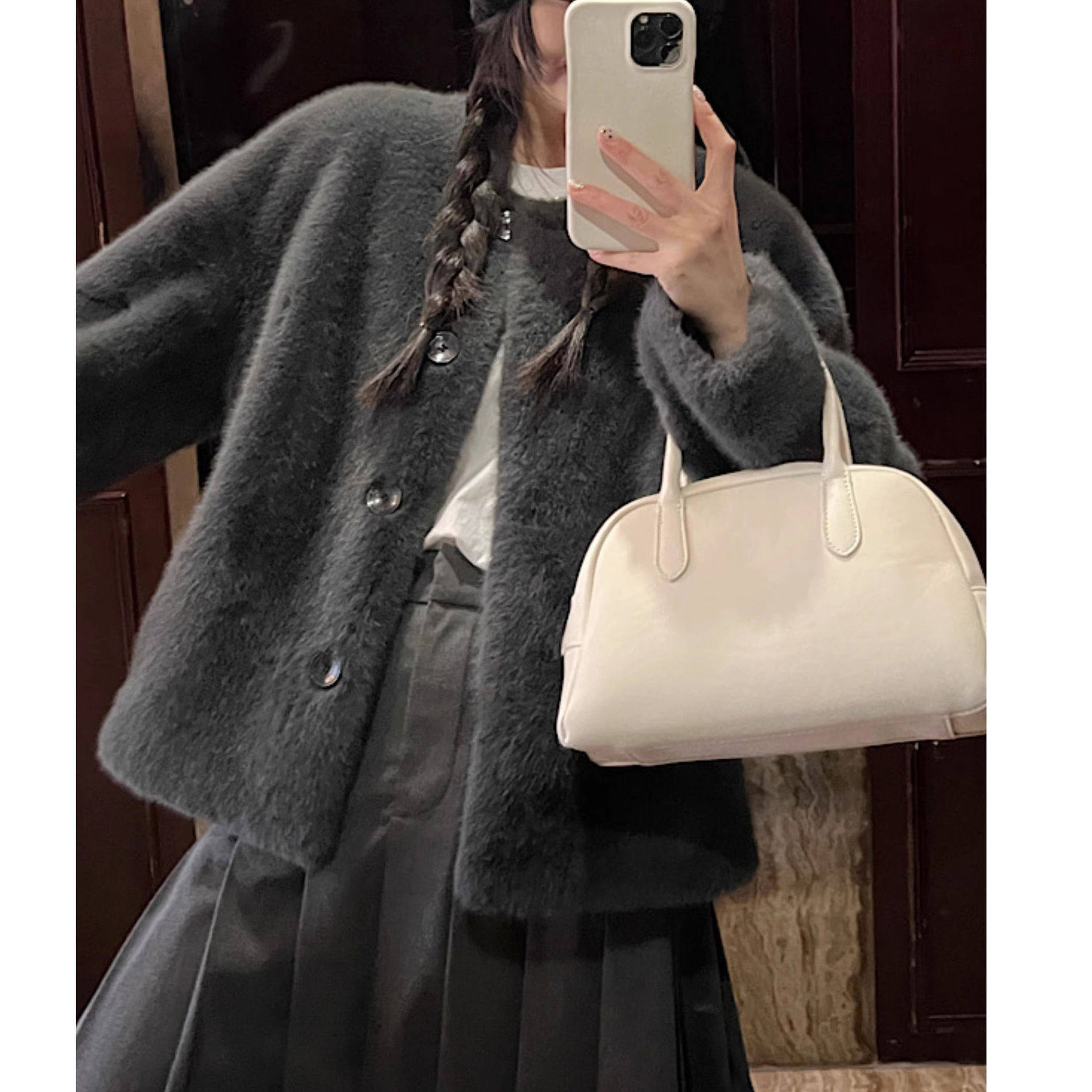 日系coopkoop秋冬短款貂仿皮草外套女小个子丹麦气质新款名媛