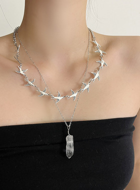 日系CoopKoop复古小众设计飞鸟异石双层叠戴项链女轻奢高级感