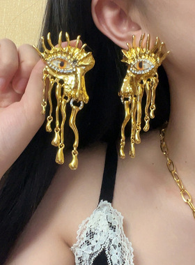 日系coopkoop恶魔之眼五官项链个性眼睛水滴耳环重工中古vintage