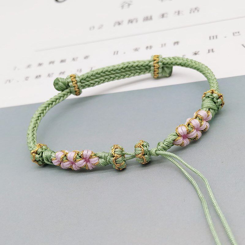 日系coopkoop手工编织八股桃花结豆绿色手绳半成品可穿珠子吊坠