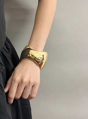 日系coopkoop欧美重工不规则波浪开口手镯轻奢小众高级感光面