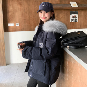 日本cherrykoko连帽工装派克服羽绒服女冬季加厚短款外套新国标