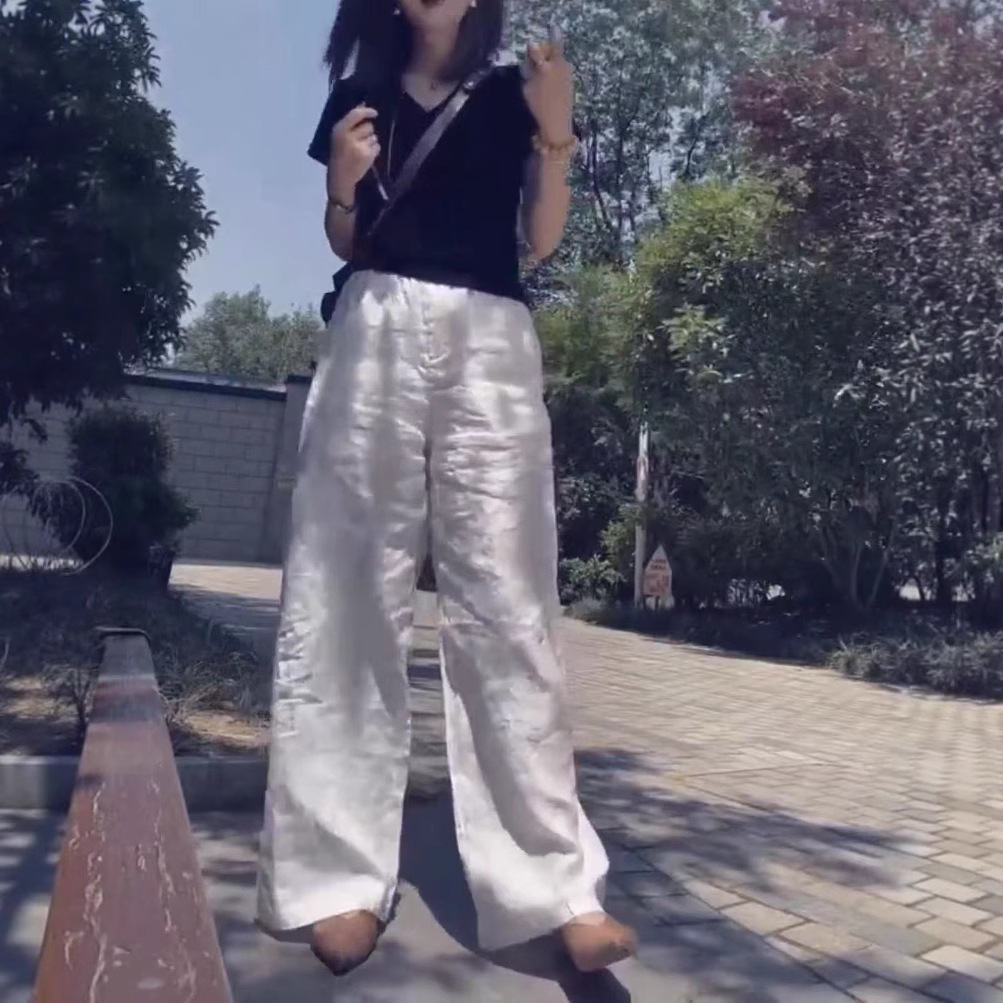 日系coopkoop夏季新款黑色v领短袖t恤直筒休闲阔腿裤时尚