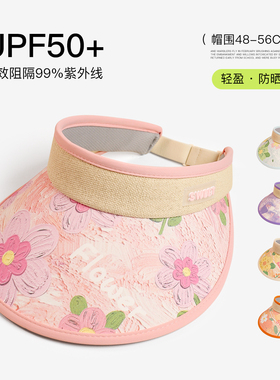 女孩可爱花朵空顶防晒帽儿童春游遮阳帽女童户外防紫外线大檐帽子