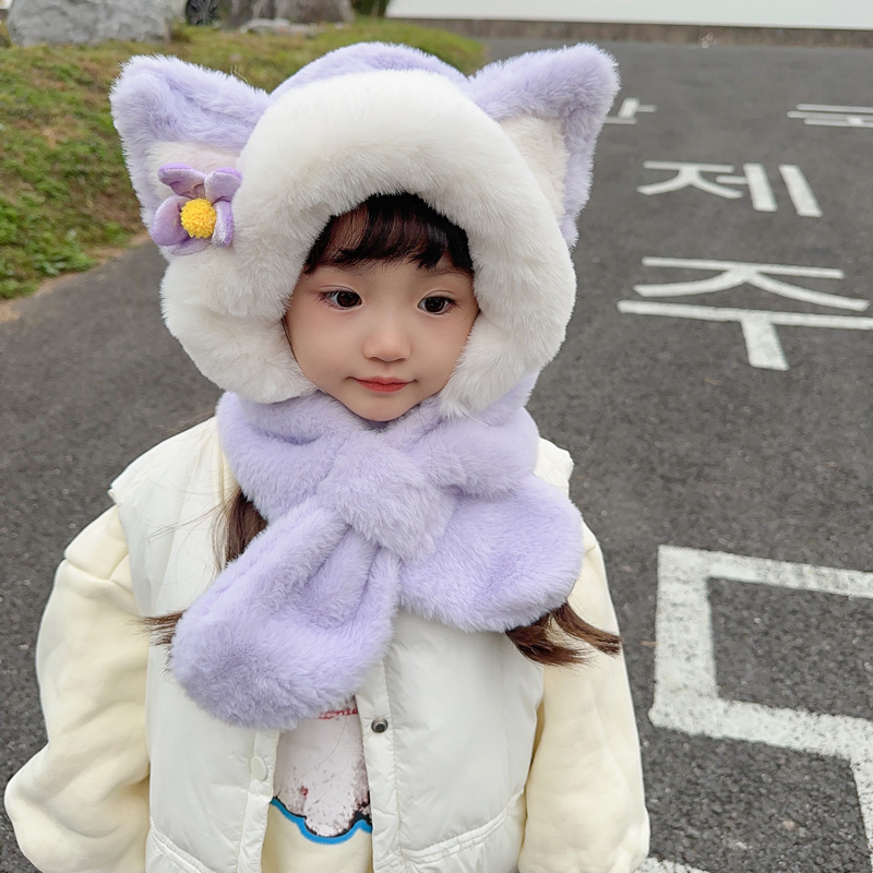 女童可爱围巾帽子一体式儿童秋冬