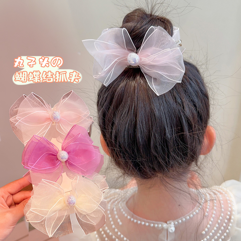 儿童蝴蝶结抓夹高级感丸子头盘发固定神器小女孩可爱森系发夹头饰